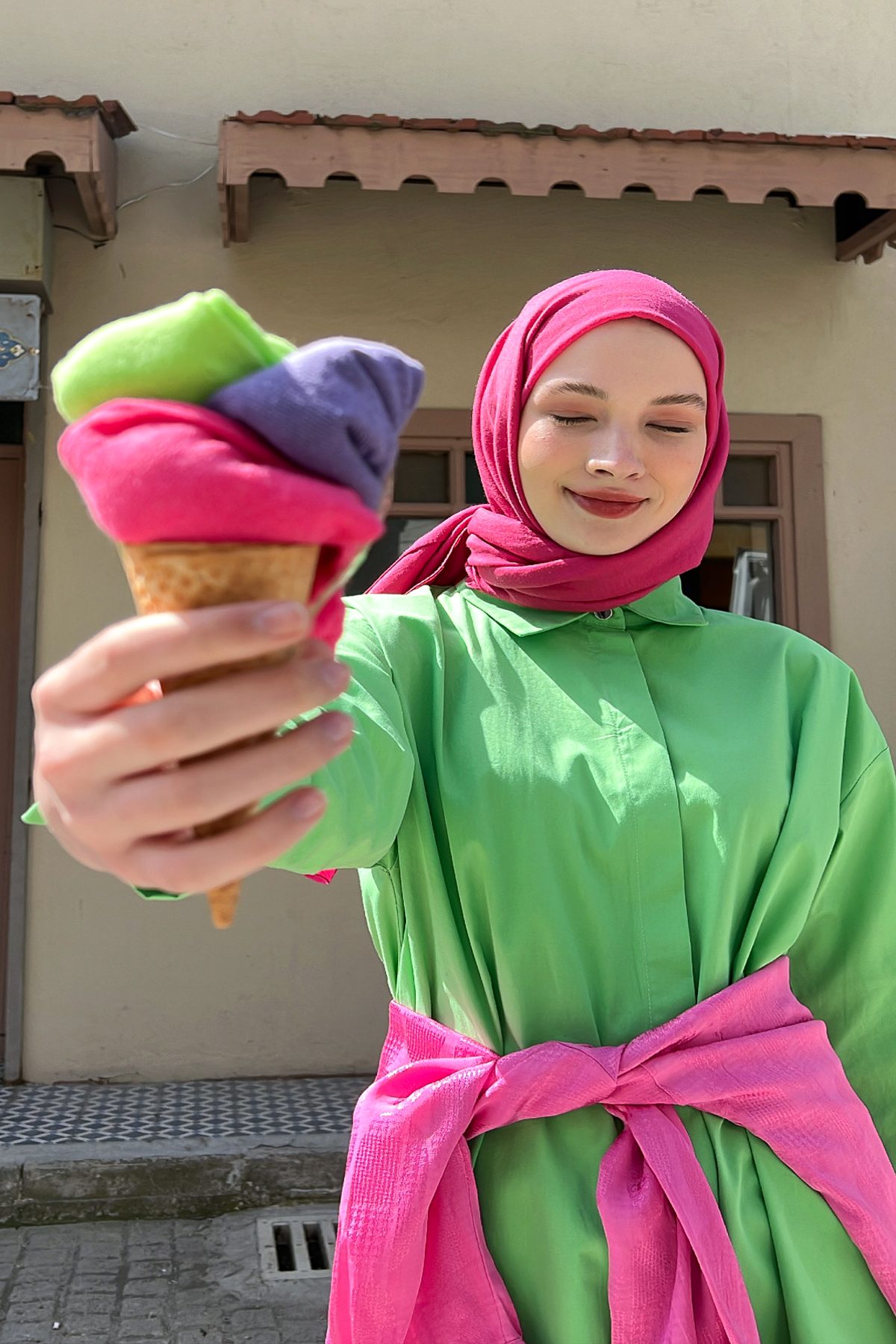 A wholesale clothing model wears Socks Set - Fuchsia Neon Green Lilac, Turkish wholesale Socks of Allday