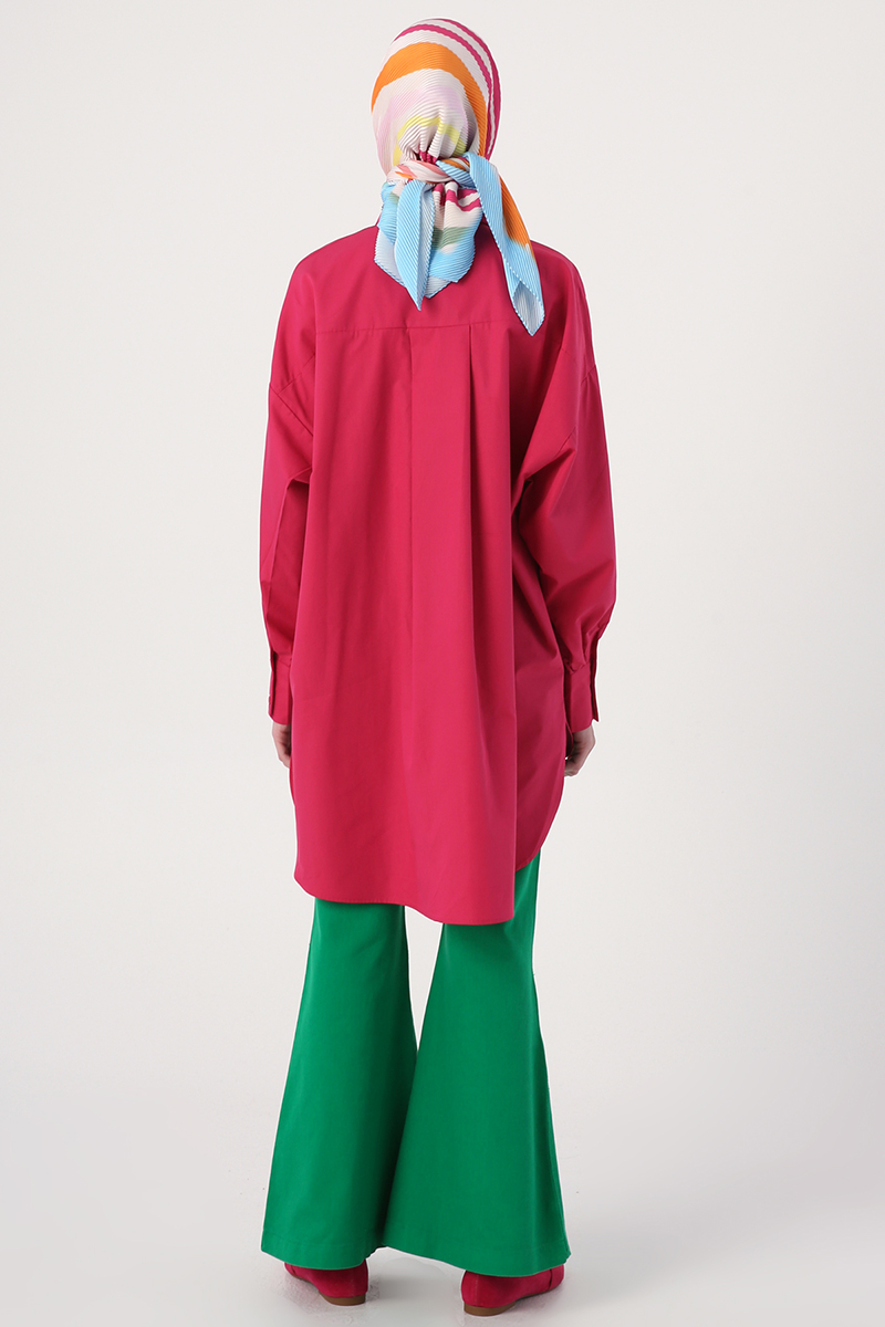 A wholesale clothing model wears 28278 - Shirt Tunic - Fuchsia, Turkish wholesale Tunic of Allday