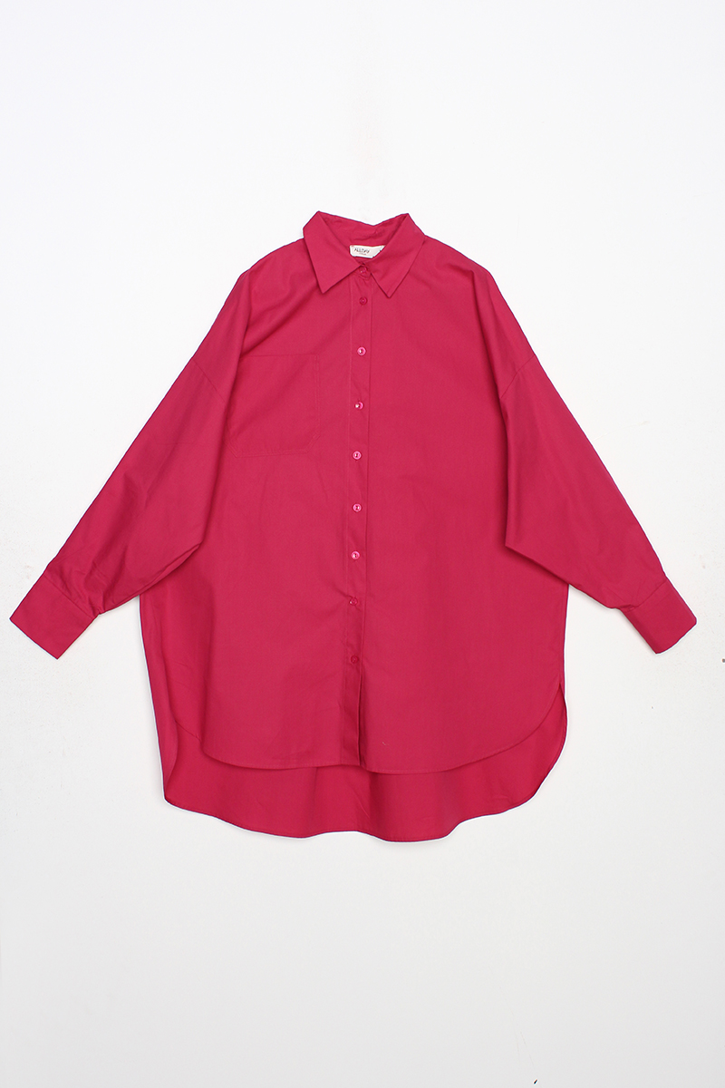 A wholesale clothing model wears 28278 - Shirt Tunic - Fuchsia, Turkish wholesale Tunic of Allday