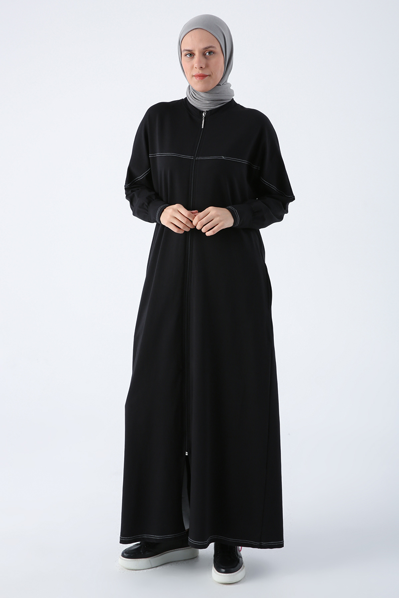 A wholesale clothing model wears Abaya - Black, Turkish wholesale Abaya of Allday