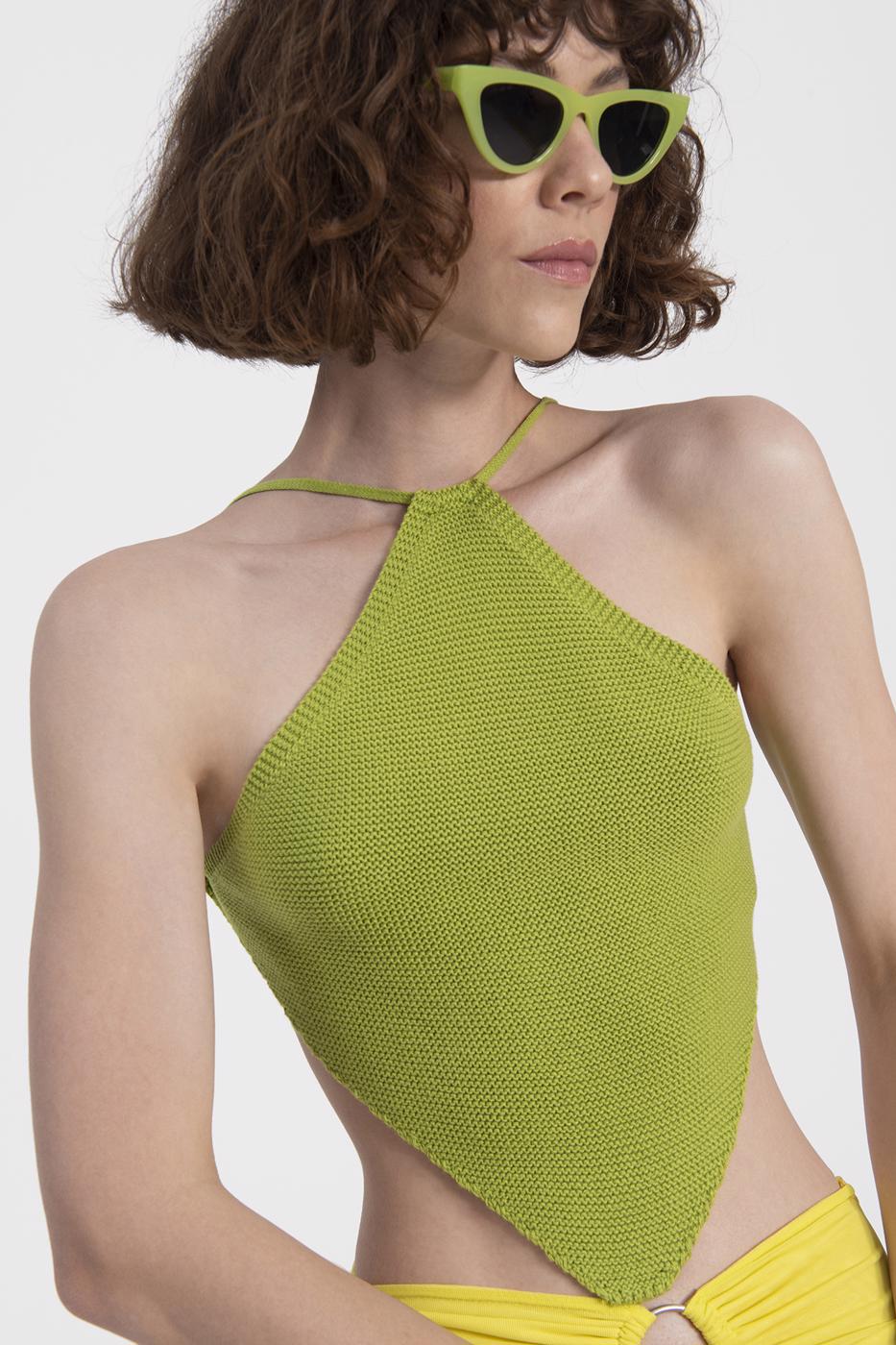 A wholesale clothing model wears Handkerchief Hem Knitted Bustier, Turkish wholesale Bustier of BSL