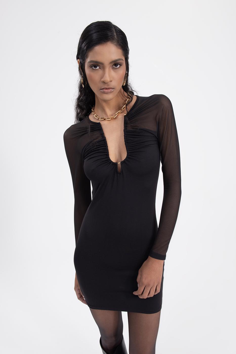 A wholesale clothing model wears Cut Out Back Mini Dress, Turkish wholesale Dress of BSL