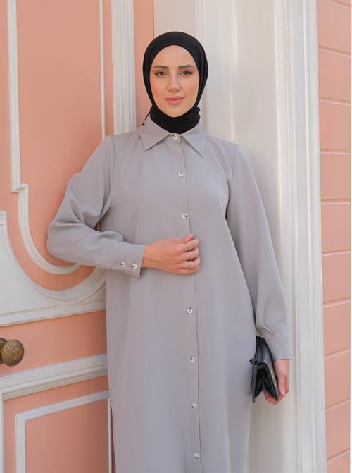 A wholesale clothing model wears ber10171-classic-shirt-gray, Turkish wholesale Shirt of Berika Yıldırım