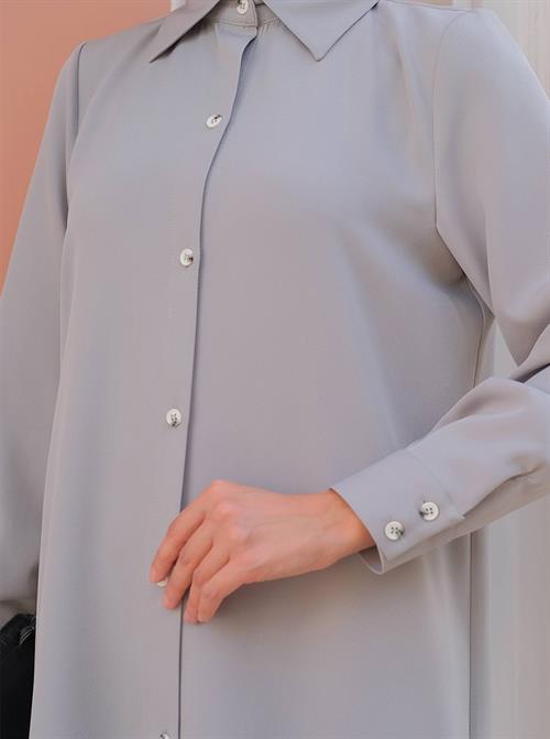 A wholesale clothing model wears ber10171-classic-shirt-gray, Turkish wholesale Shirt of Berika Yıldırım