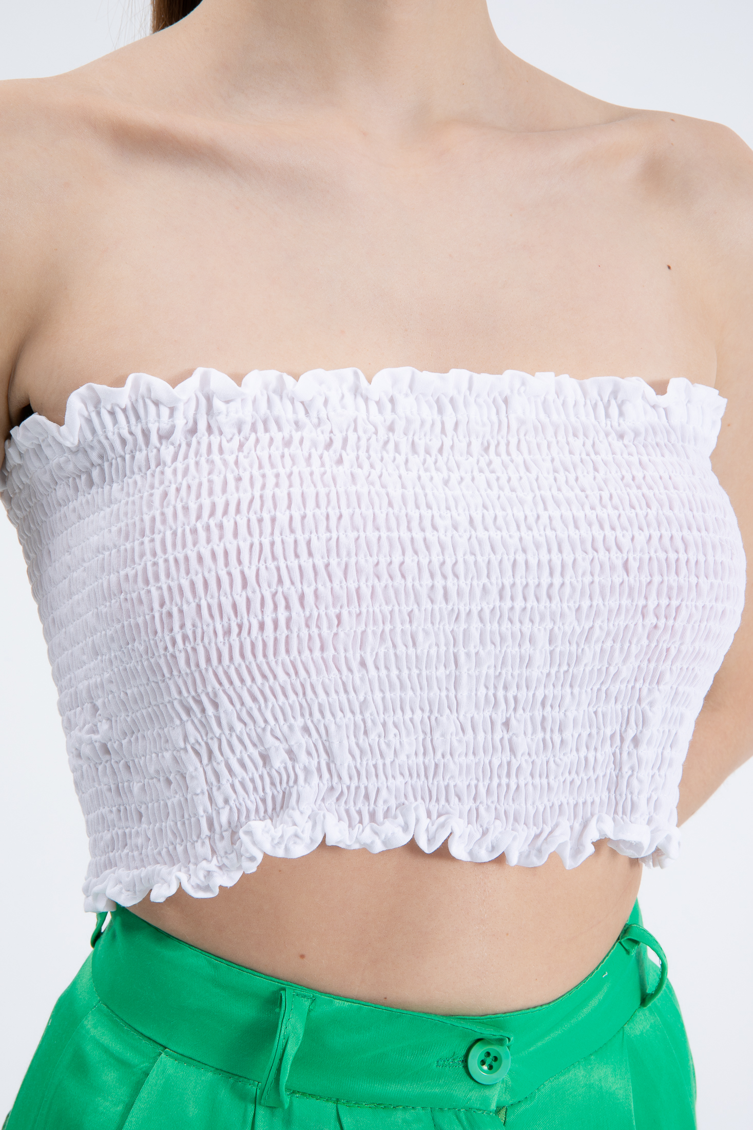 A wholesale clothing model wears Bustier - White, Turkish wholesale Bustier of Cream Rouge