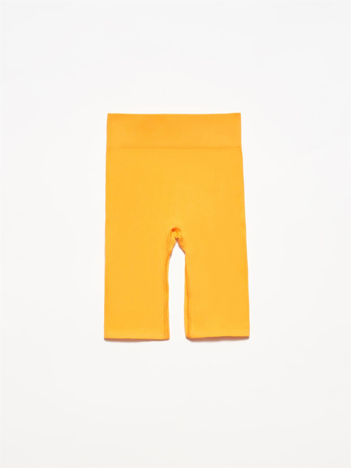 A wholesale clothing model wears Orange Shorts, Turkish wholesale Shorts of Dilvin