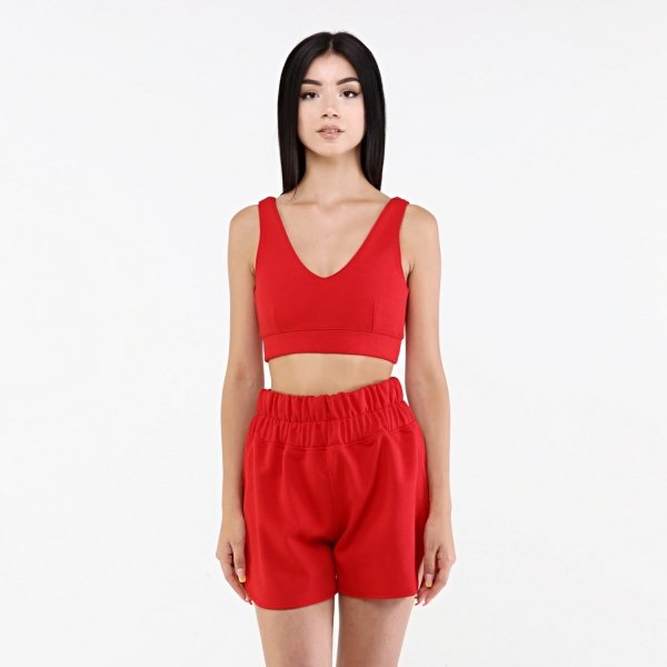 A wholesale clothing model wears Moer Bra - Red, Turkish wholesale Crop Top of Evable