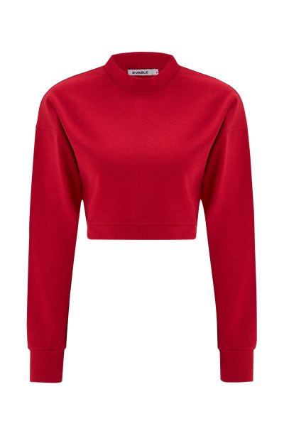 A wholesale clothing model wears Cross Sweatshirt - Red, Turkish wholesale Sweatshirt of Evable