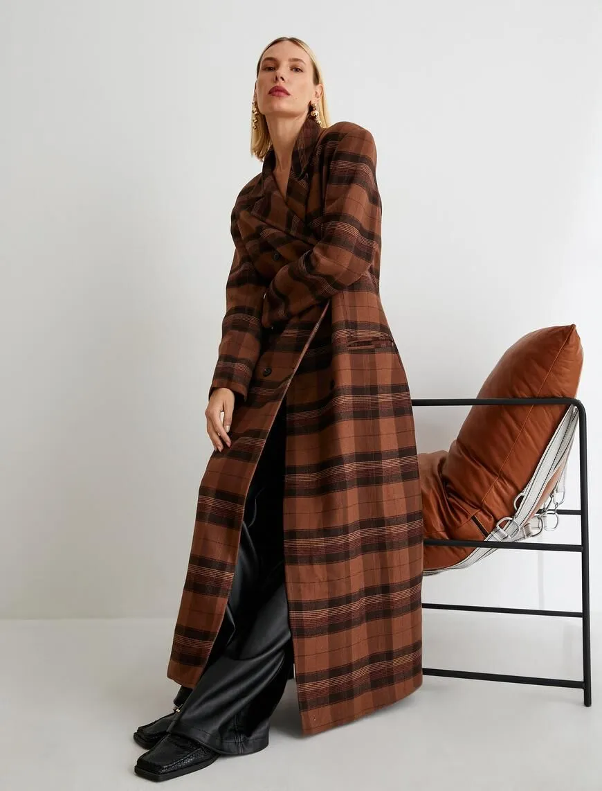 A wholesale clothing model wears Coat - Brown, Turkish wholesale Overcoat of Koton