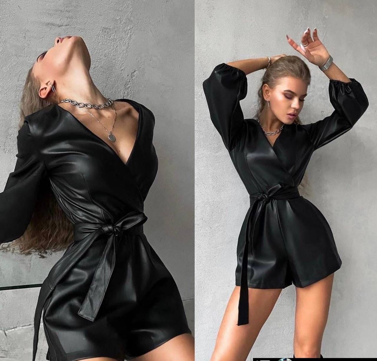A wholesale clothing model wears Leather Belted Jumpsuit, Turkish wholesale Jumpsuit of My Jest Fashion