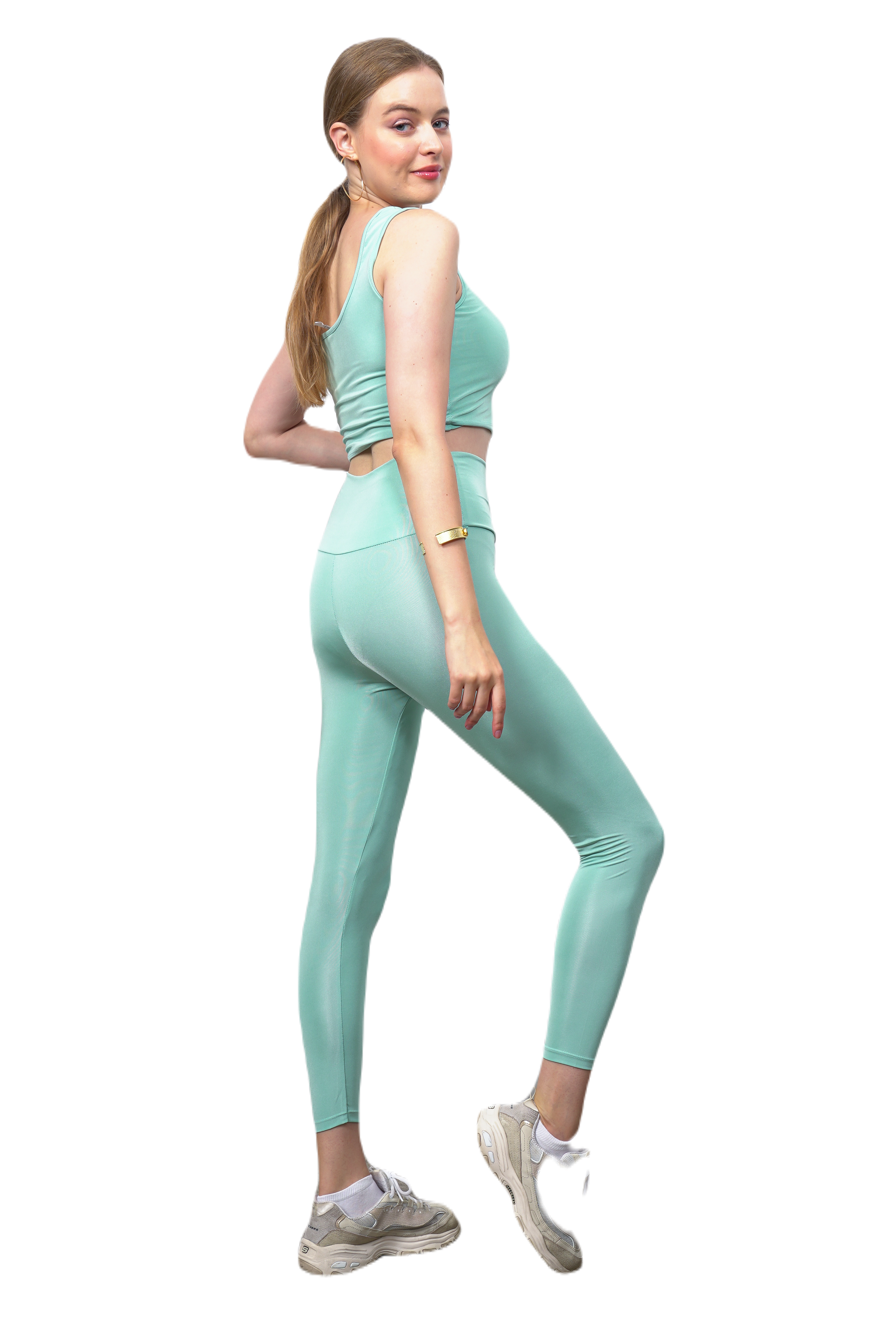 A wholesale clothing model wears Athlete Tights Suit, Turkish wholesale Leggings of Playmax