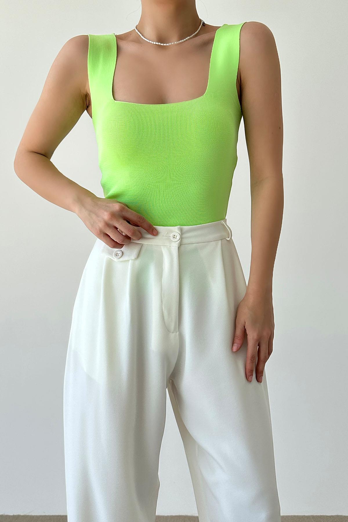 A wholesale clothing model wears Tall Tank Top - Lime Green, Turkish wholesale Undershirt of Qustyle