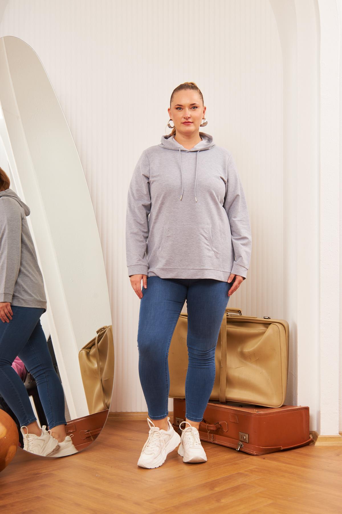 Sweat-shirt Femme Grandes Tailles Angel Of Style - Coupe Loose, Manches Longues, Message Smiley - Modèle Décontracté