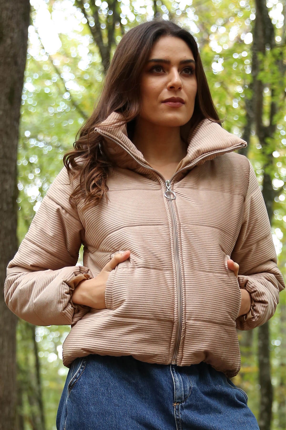 A wholesale clothing model wears Coat - Beige, Turkish wholesale Coat of Mode Roy