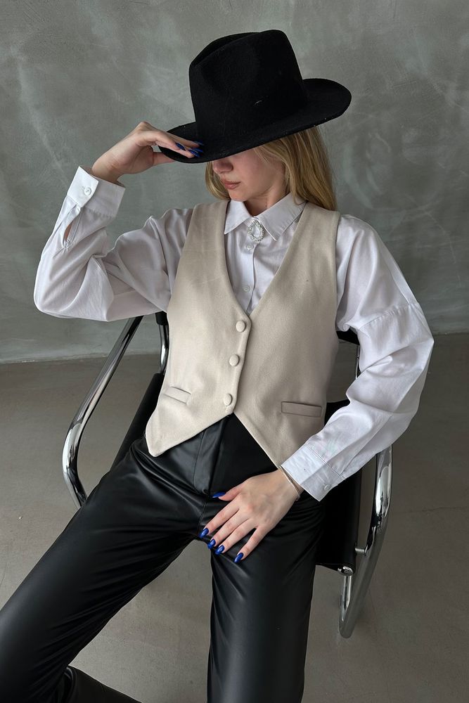 A wholesale clothing model wears Vest - Stone, Turkish wholesale Vest of Topshow