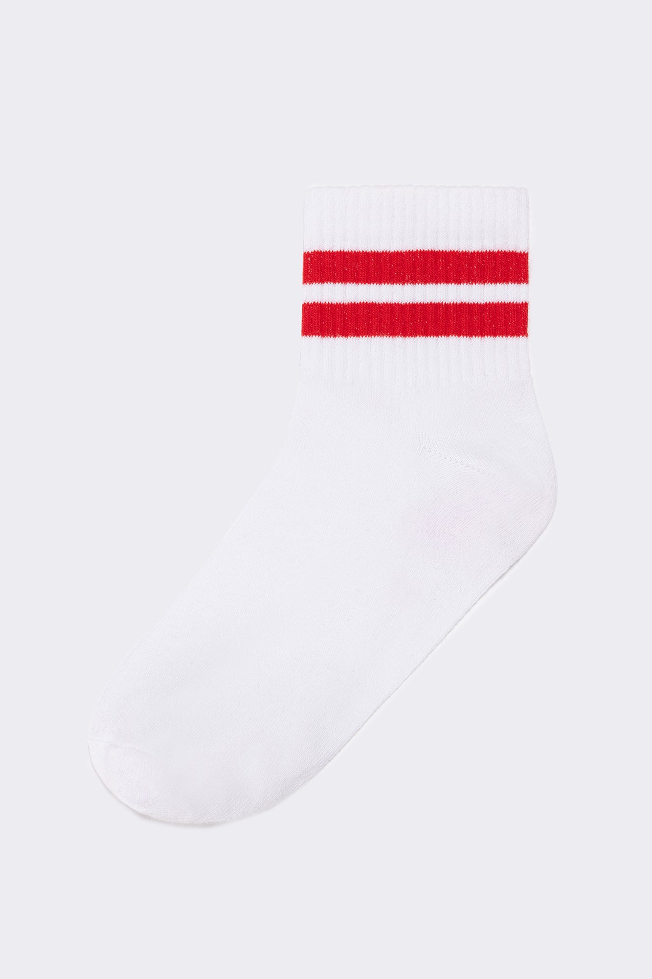 A wholesale clothing model wears Striped Socks - White & Red, Turkish wholesale Socks of Touche Prive