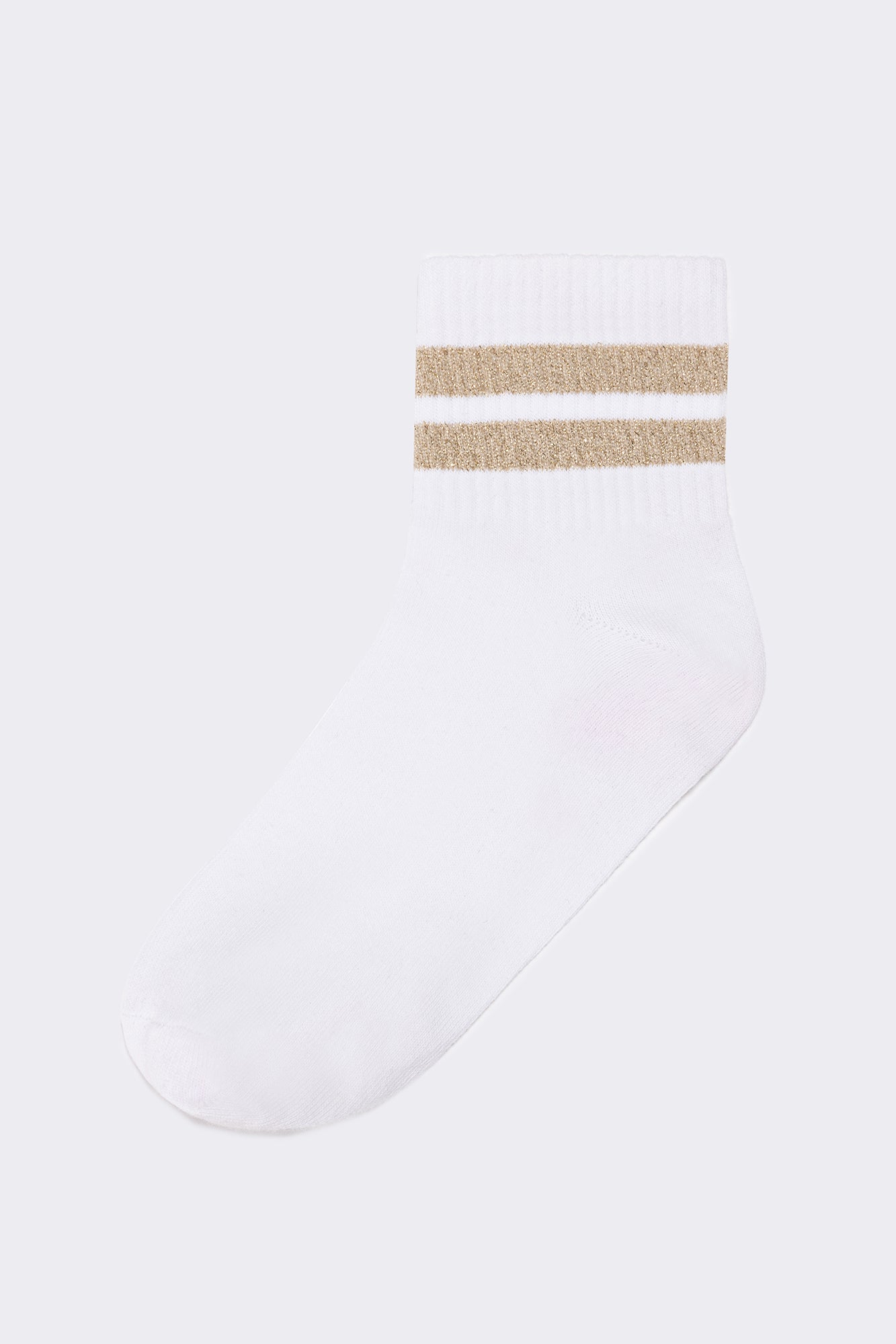 A wholesale clothing model wears Striped Socks - White & Gold, Turkish wholesale Socks of Touche Prive