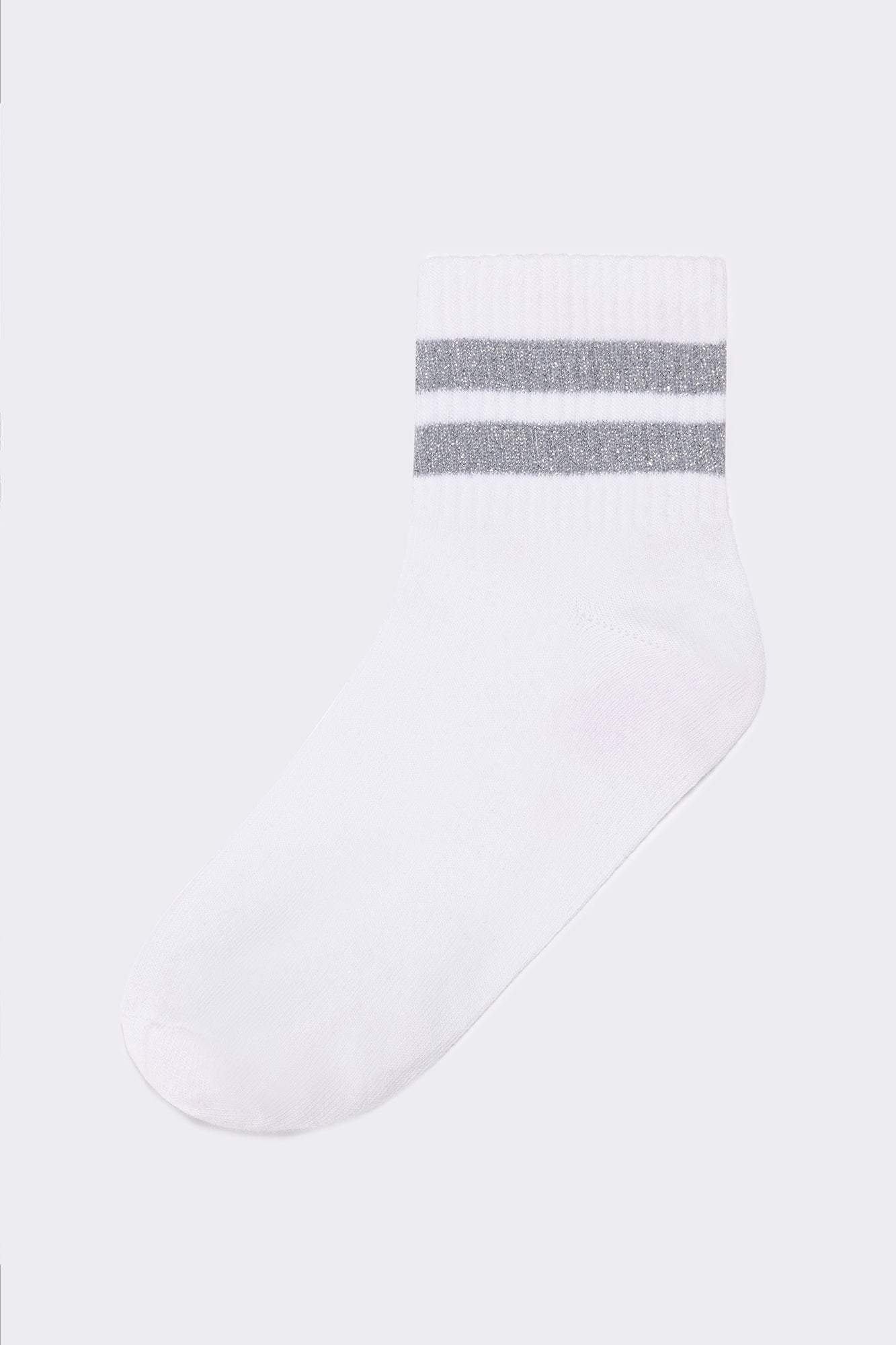A wholesale clothing model wears Striped Socks - White & Gray, Turkish wholesale Socks of Touche Prive