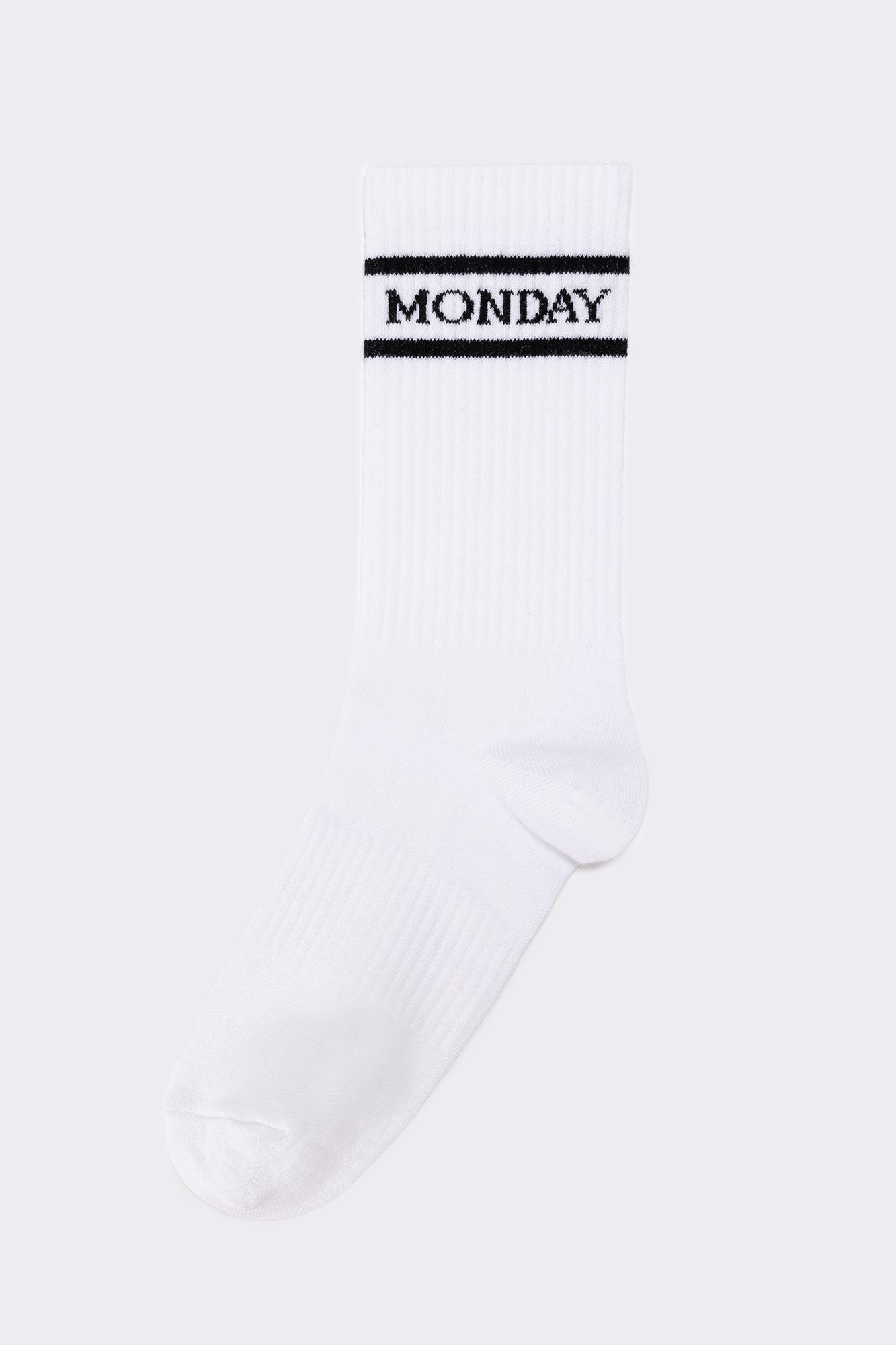 A wholesale clothing model wears Embroidered Socks - White & Black, Turkish wholesale Socks of Touche Prive
